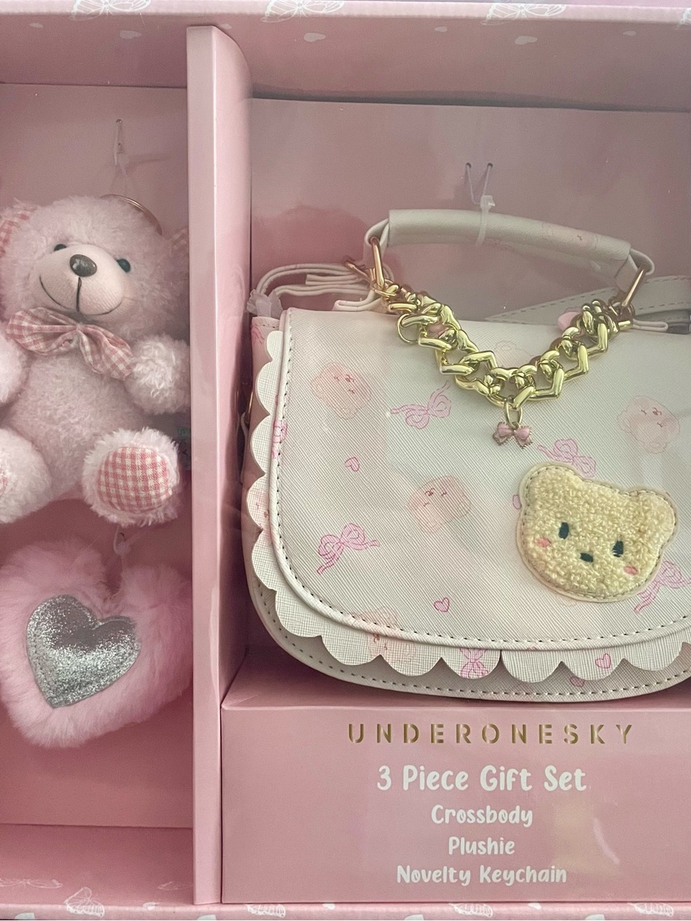 Under One Sky Pink and Gold Kids Bear Crossbody Gift Set